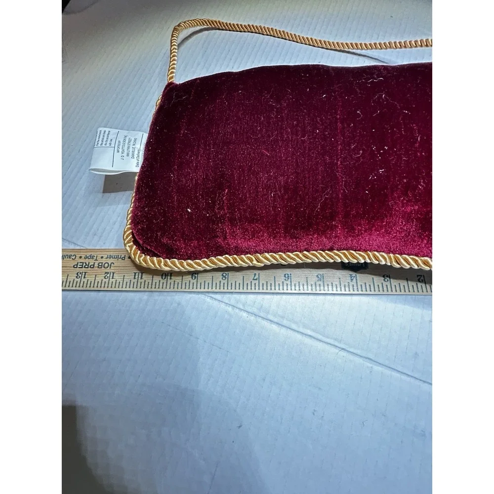 Christmas Rectangle Cushion Embroidered Luke 2:14 Red Plaid Trim Cord Handle